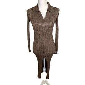 Anthropologie NWT gold bronze metallic long sleeve zip- front duster  sweater XS